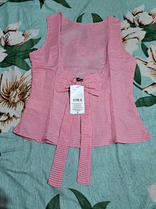 Shein Cute Pink Gingham Sleeveless back bowTop