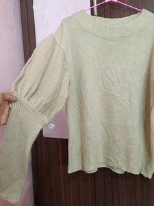 Beige Puff Sleeve Knit Sweater