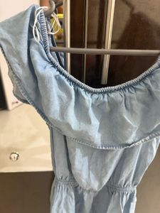Denim Off-Shoulder Ruffle Dress