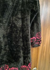 Black Faux Fur Kurta with Pink Embroidery