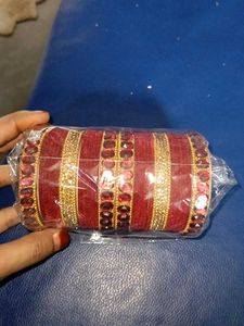 Red &amp; Gold Embellished Bangles