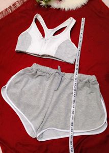 Grey Sports Bra &amp; Shorts Set