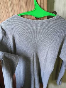 Grey Waffle Knit Long Sleeve Top