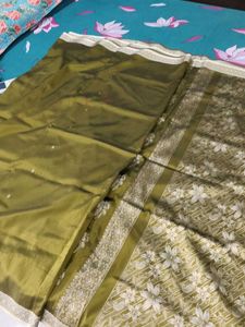 Beautiful Olive Green Saree ,fancy pattu