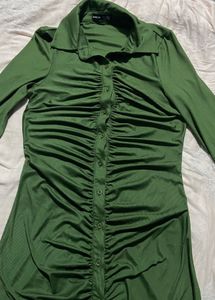 Green Shirt Ruched Dress