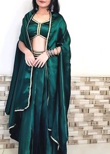 Emerald Green Satin  dreped skirt with jacket blou