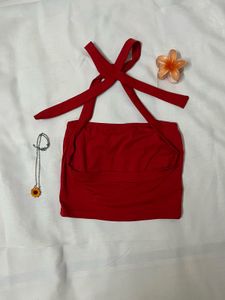 Red Halter Neck Crop Top