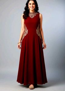 Elegant Maroon & Gold  Stones with Embroidered Fro