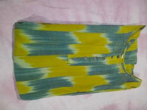 Yellow &amp; Grey Ikat Print Kurta