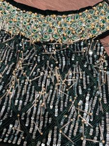 Sea Green Off-Shoulder Sequin Lehenga Set