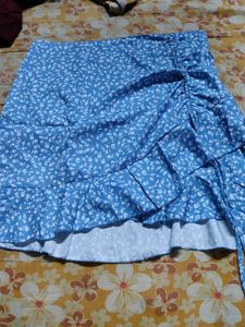 Blue Floral Ruffle Skirt