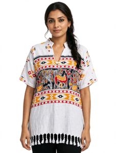 Boho Folk Art Print Tunic Top