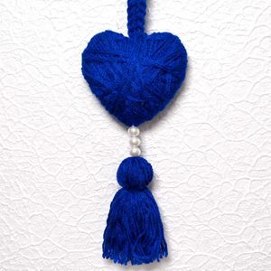 Handmade Blue Yarn Heart Tassel Decor