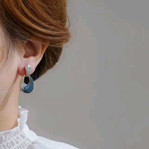 Grey Teal Geometric Drop Earrings