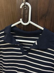 Striped Polo Neck Top