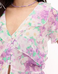 Sheer Floral Button-Up Blouse