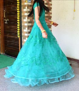 Elegant Teal Embroidered Gown