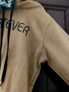 "Whatever" Graphic Hoodie with Faux Fur Trim