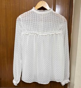 Sheer White Swiss Dot Blouse