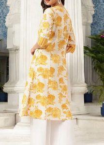 Prited A Line Kurta in Off White and Mustard