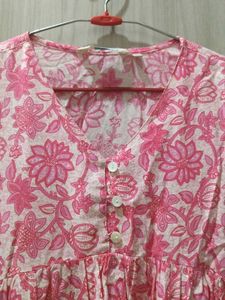 Pink Floral Cotton Kurta