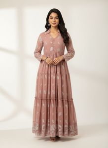 Elegant Paisley Print Tiered Ethnic Gown