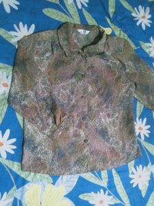 Vintage Abstract Print Button-Up Blouse