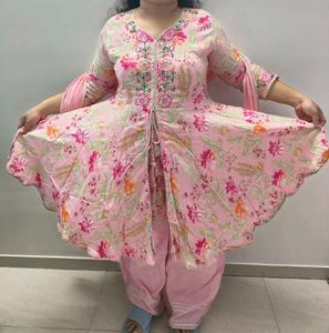 Beautiful Pink Floral Anarkali Gharara Suit Set