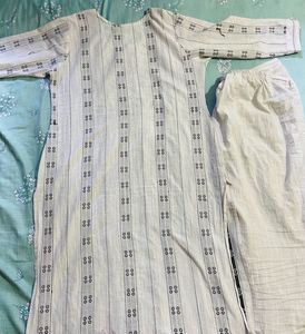 White Printed Kurta with Pants Set