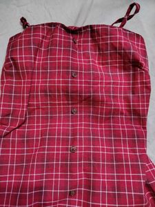 Red Plaid Button-Up Dress