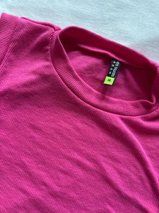 Pink Ribbed Crop Top with Tie Detail (Size-M)