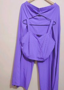 Lavender Crop Top & Wide Leg Pants Set 36 Bust