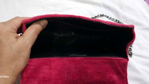 Fuchsia-Pink Quilted Velvet Crossbody Bag