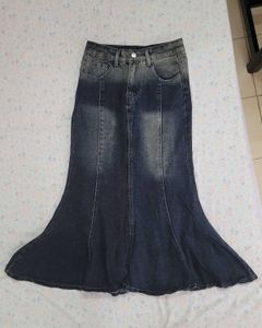 Flared Denim Maxi Skirt