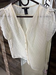 H&M Ivory Dotted Sheer Blouse