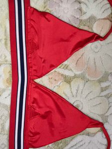 Red Triangle Bra with Striped Band