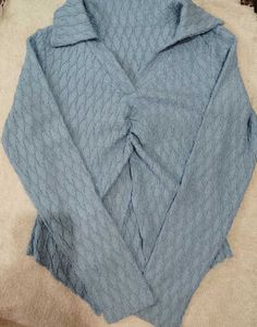 Ruched V-Neck Long Sleeve Top