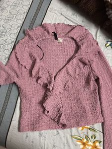 H&M Pink Ruffle Front Top