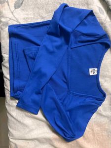 Blue Square Neck Long Sleeve Crop Top