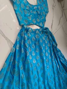 Beautiful Blue Brocade Skirt and Blouse Set