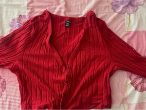 Red Ribbed Cardigan