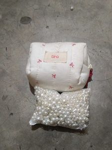 Cute White Cosmetic Pouch with Beads