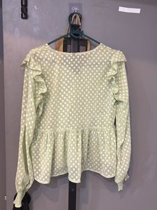 Light Green Polka Dot Peplum Top