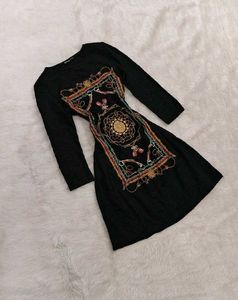 Y2k Black Dress with Ornate Print