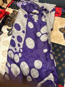 Elegant Grey &amp; Purple Polka Dot Saree