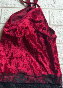 Velvet Sleep Cami Top with Lace Trim