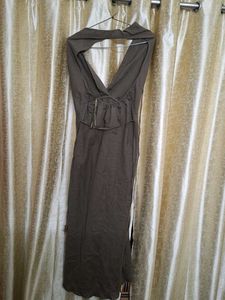 Elegant Brown Halter Neck Dress