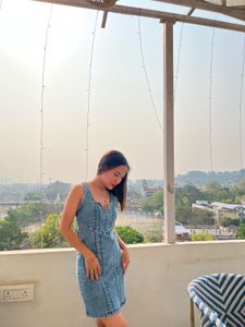Denim Square Neck Mini Dress