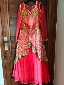 Stunning Pink & Gold Embellished Party Wear Gown