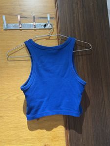 Blue Ribbed h&amp;m Cropped Tank Top
